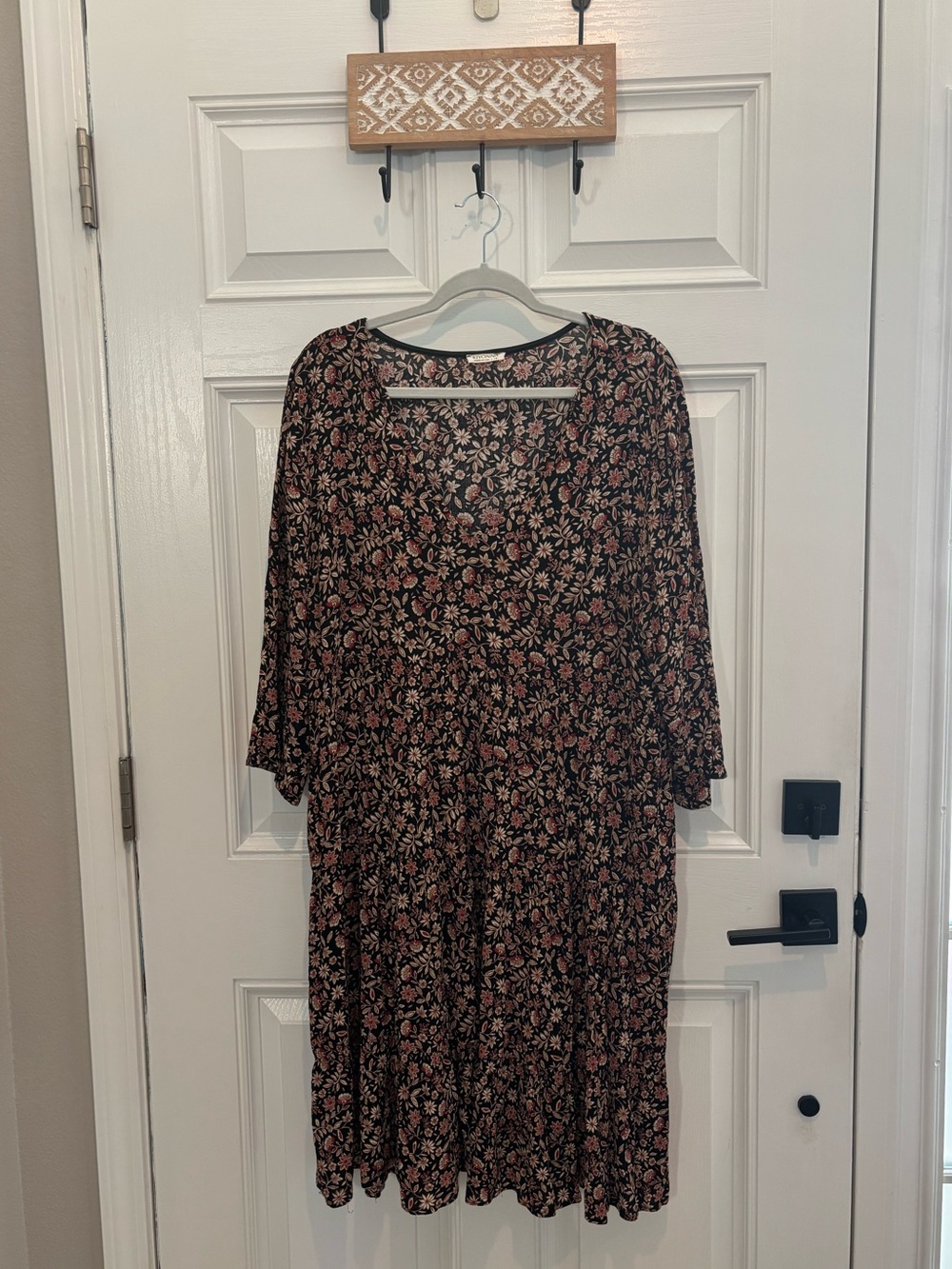 Kiyonna Dark floral Midi dress flowy feminine Lagenlook Granola girl boho 1X